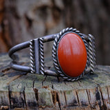 Vintage Sterling Red Coral Roper Cuff