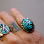 Vintage Sterling Turquoise Roper Ring 5.5