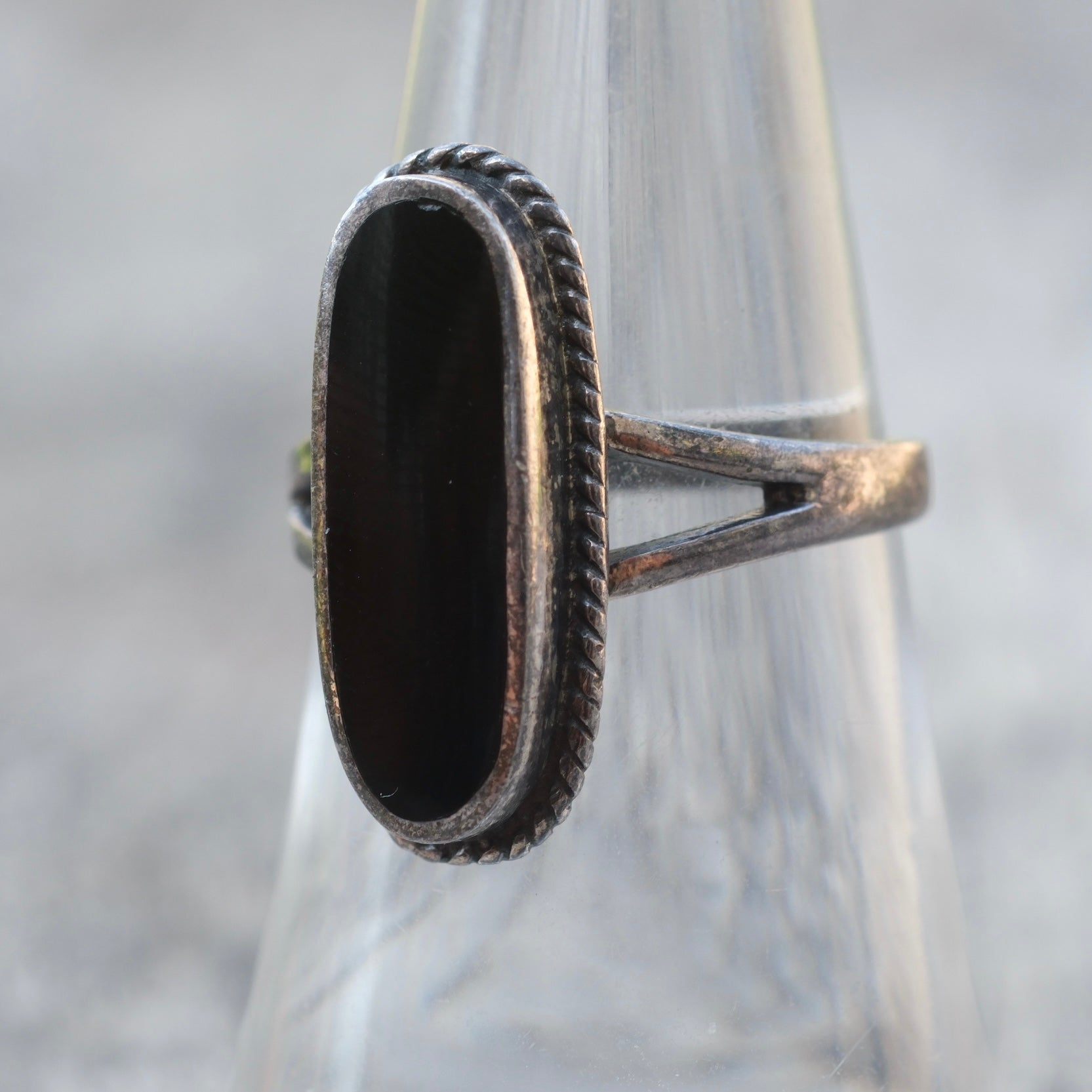 Vintage Sterling Onyx Roper Ring 6.75