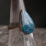 Vintage Sterling Heavy Matrix Teardrop Turquoise Ring 7