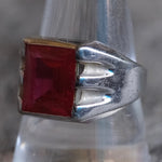 Vintage Sterling Red Glass Signet Ring 9.75