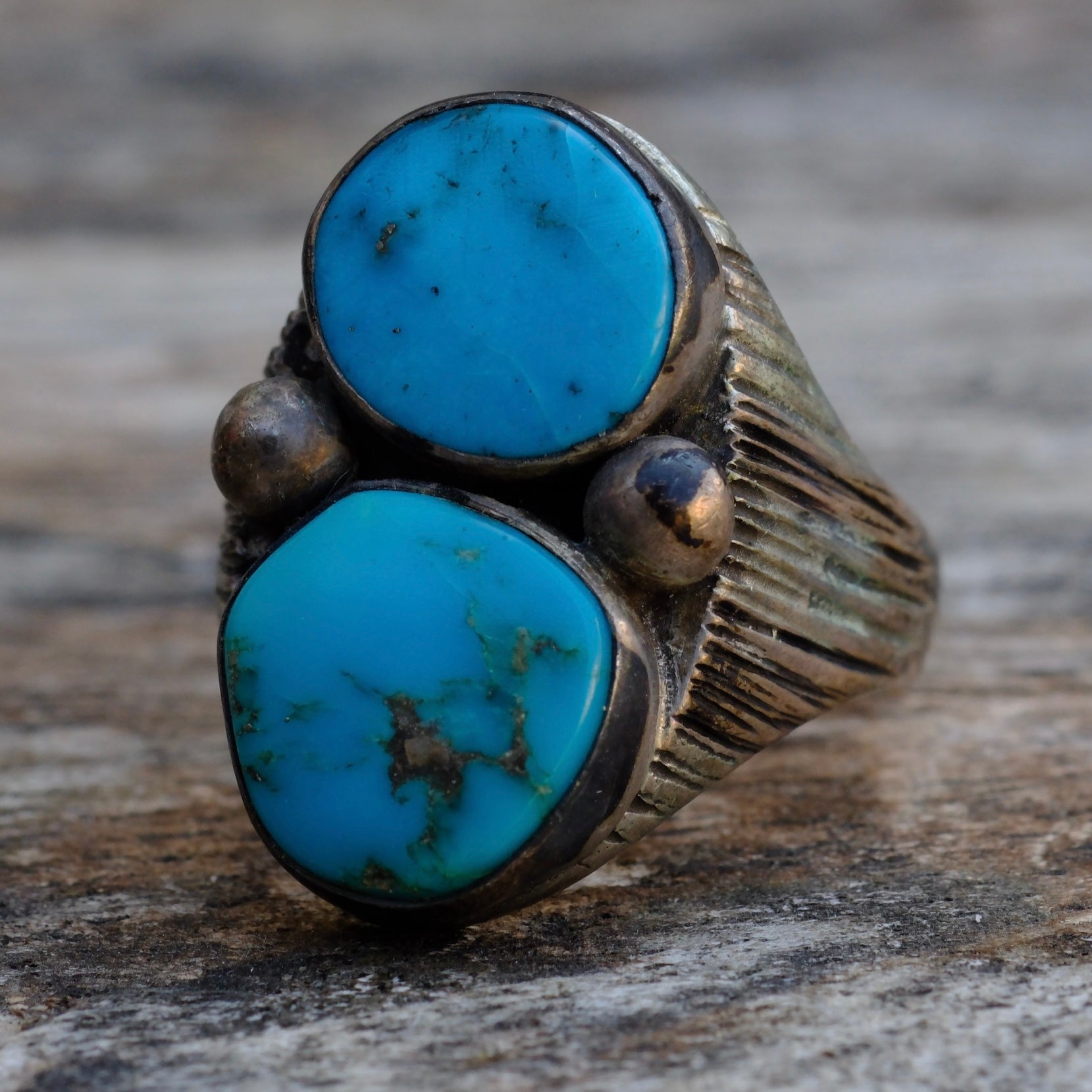 Vintage Sterling 2-Stone Turquoise Ring 11