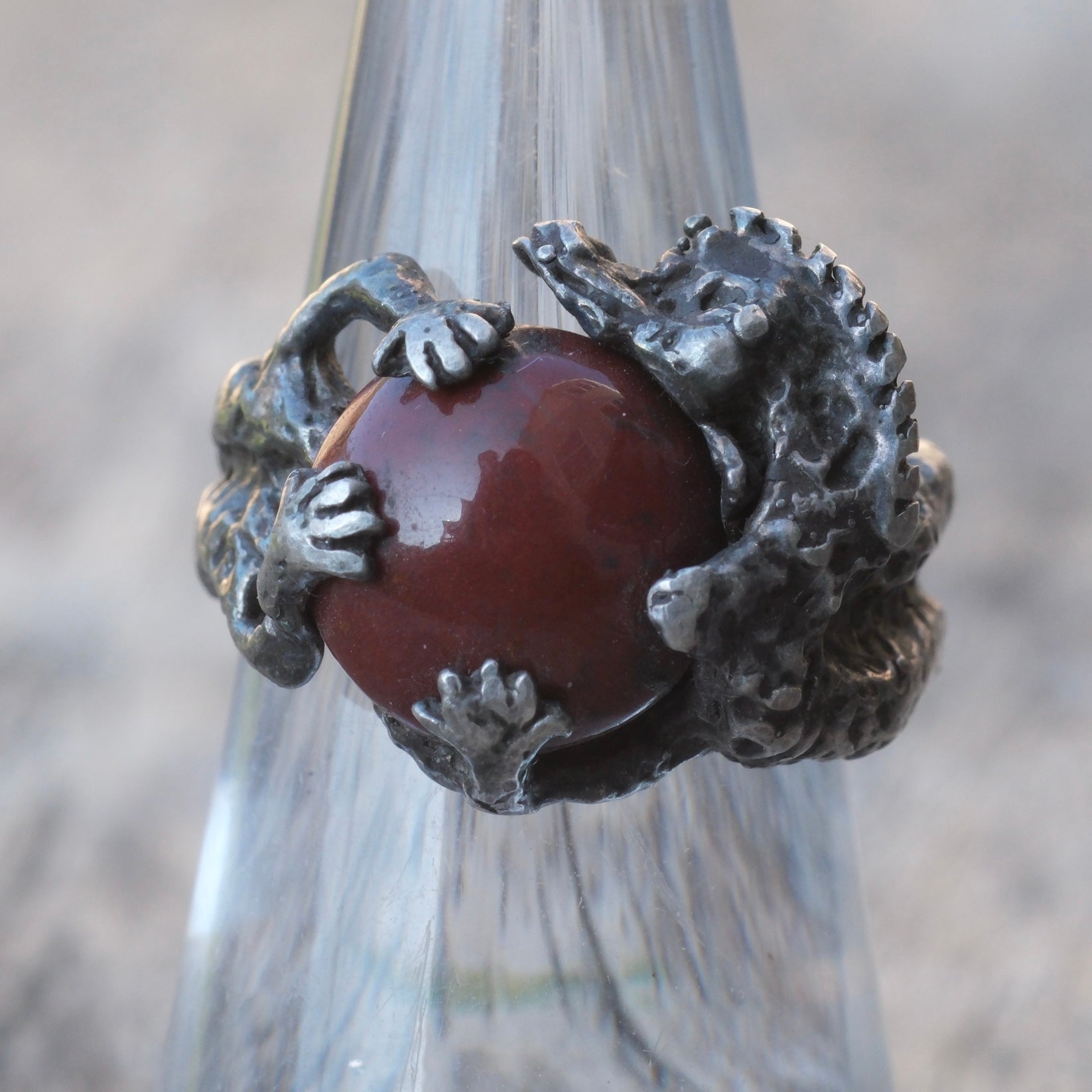 Vintage Sterling Red Jasper Alligator Ring 6.75