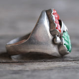 Vintage Sterling Faceted Turquoise and Coral Ring 10.5