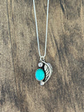 Vintage Sterling Silver Turquoise and Leaf Necklace
