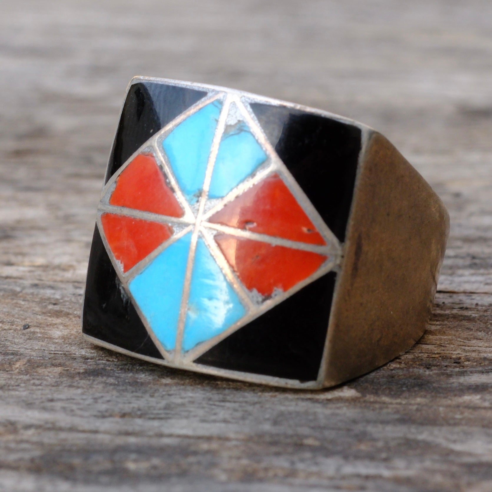 Vintage Sterling Multistone Inlay Ring 11