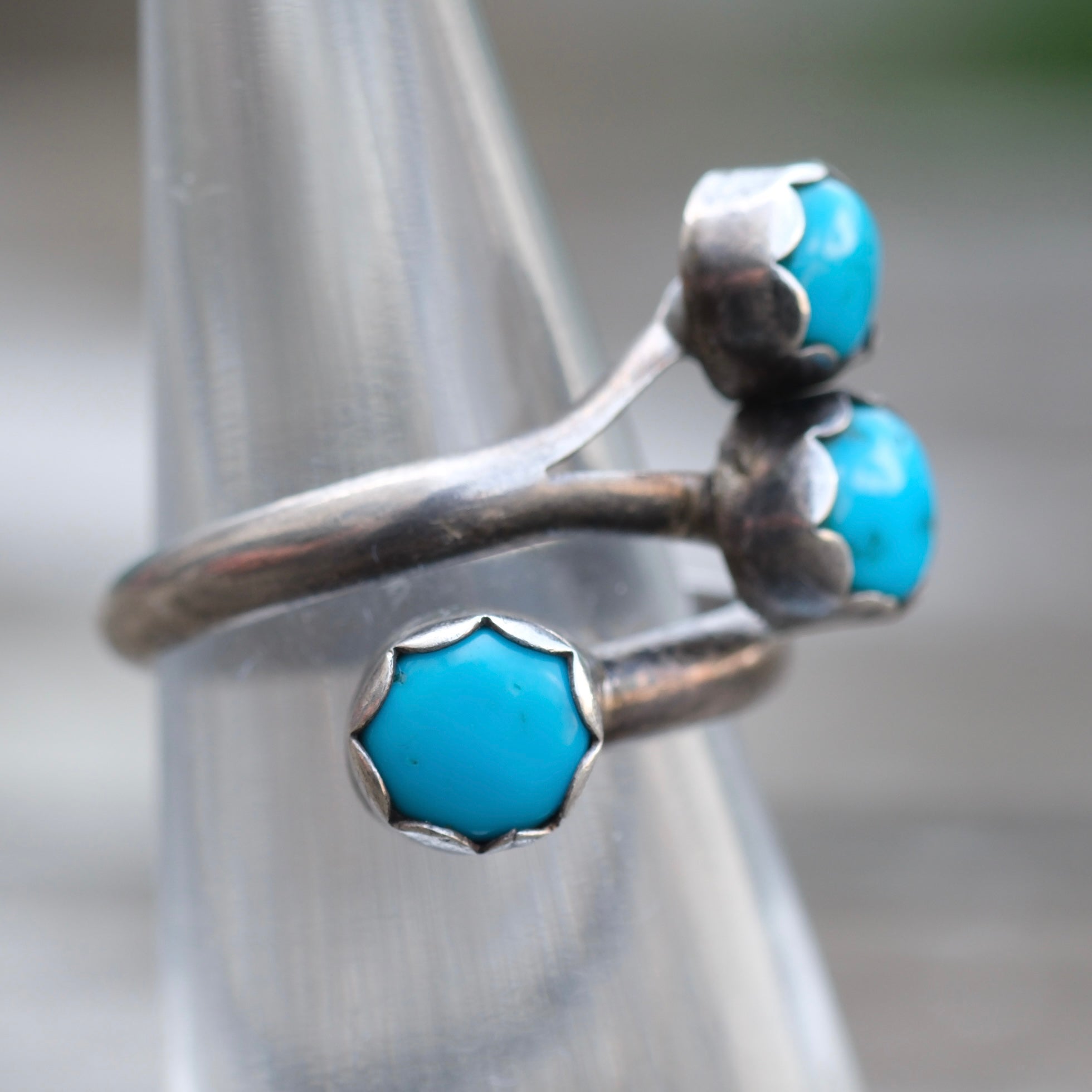 Vintage Sterling Turquoise Overpass Ring 5