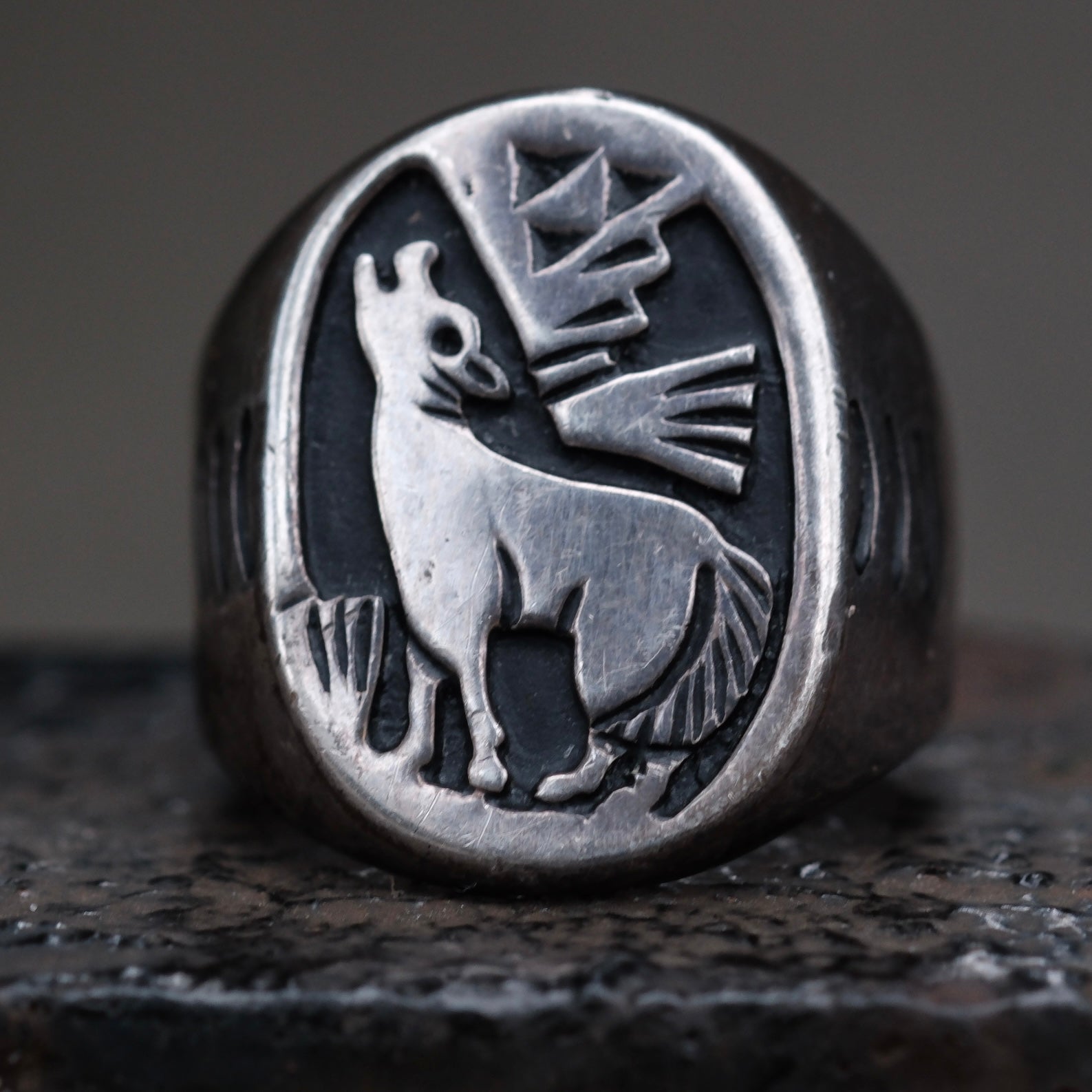 Vintage Sterling Howling Wolf Ring 7