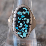 Vintage Sterling Turquoise Chip Inlay Ring 10