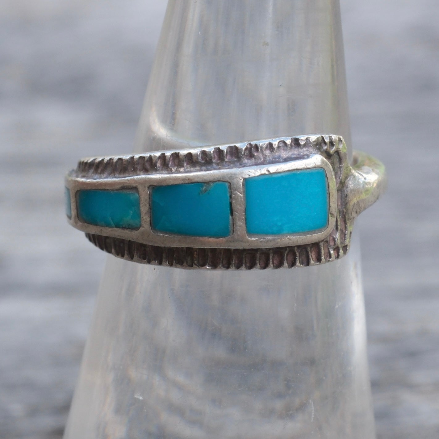 Vintage Sterling Turquoise Inlay Ring 5.25