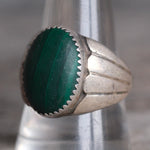 Vintage Sterling Malachite Ribbed Band Ring 9.75