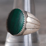 Vintage Sterling Malachite Ribbed Band Ring 9.75