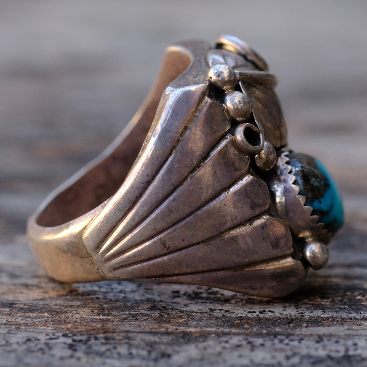 Vintage Sterling Turquoise Feather Ring 11
