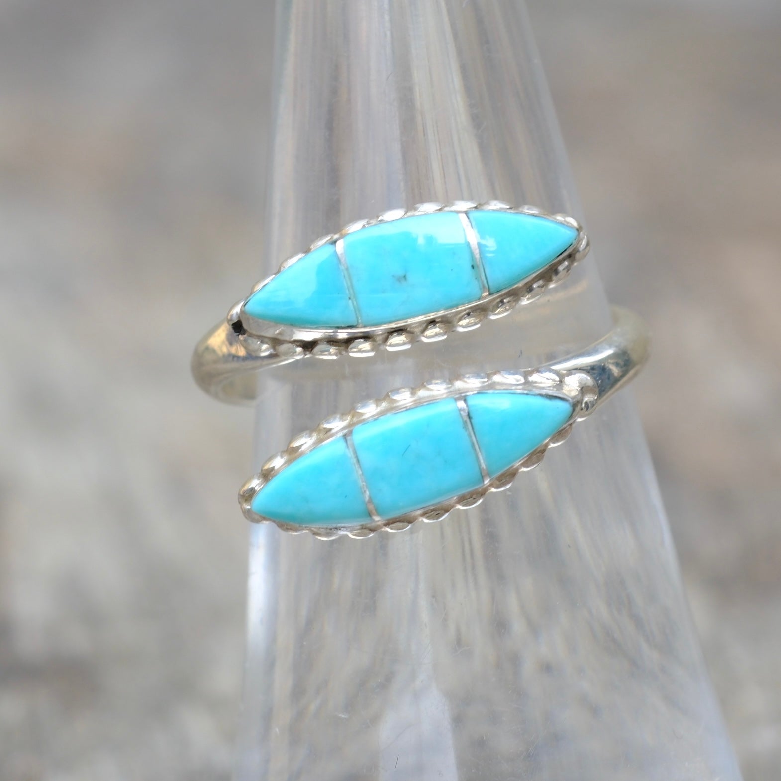 Vintage Sterling Turquoise Overpass Ring 6