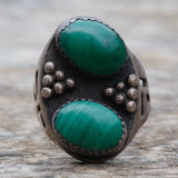 Vintage Sterling 2-Stone Malachite Ring 11.75
