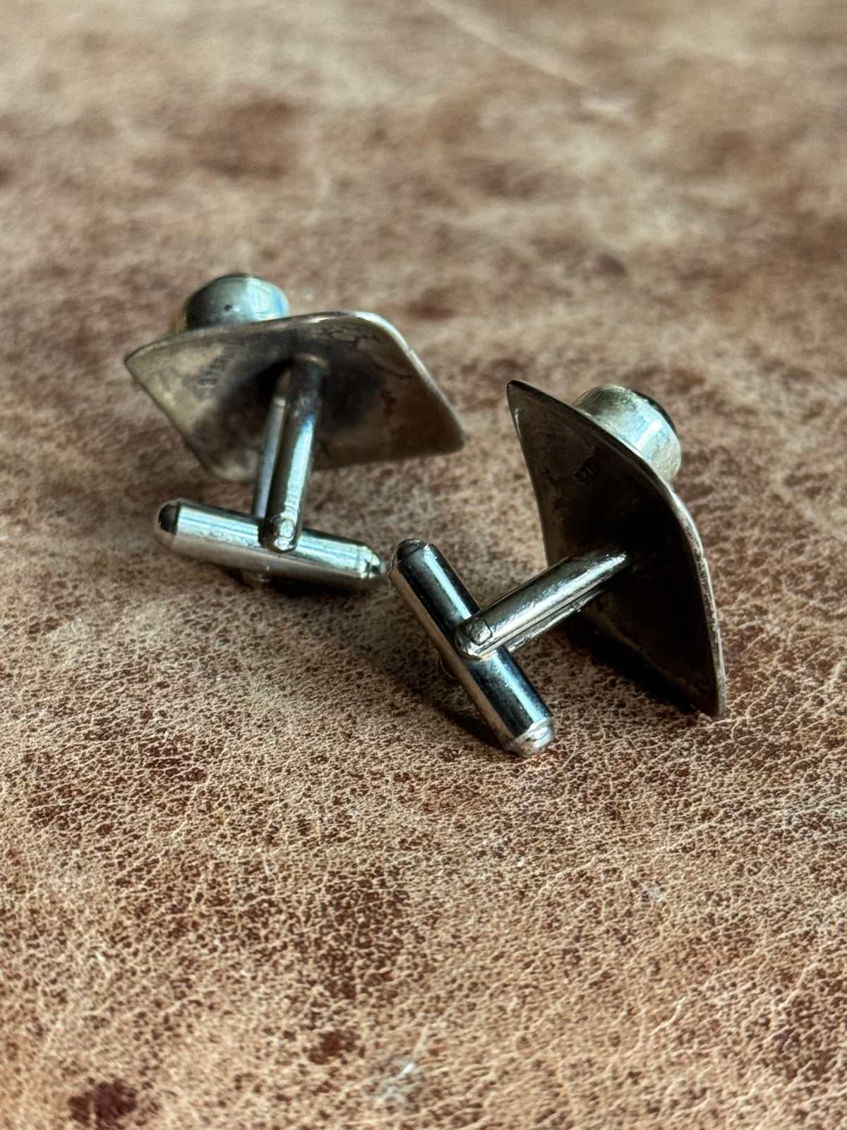 Vintage Sterling Silver Stamped Onyx Square Cufflinks