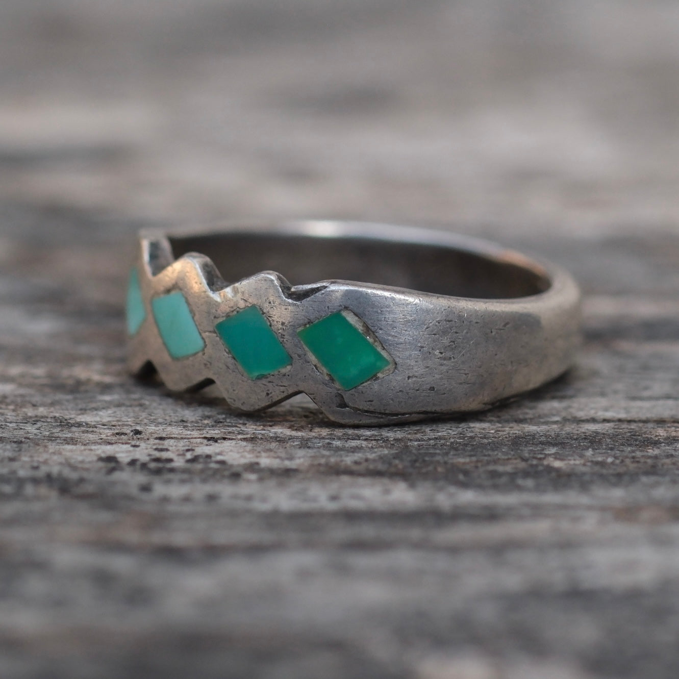 Vintage Sterling Turquoise Inlay Band Ring 5.25