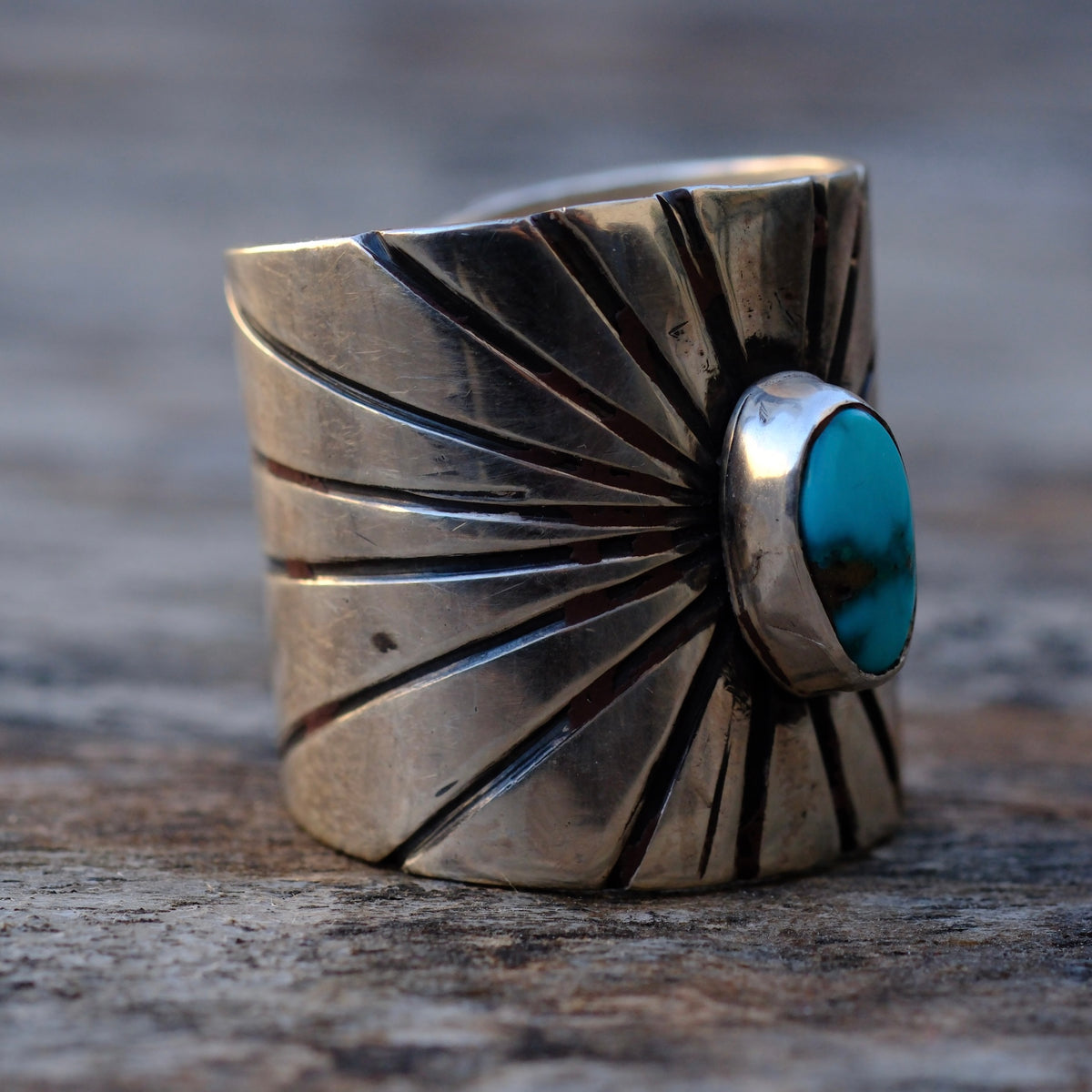 Sterling Silver Lone Mountain Turquoise Wide Band Ring 9.75