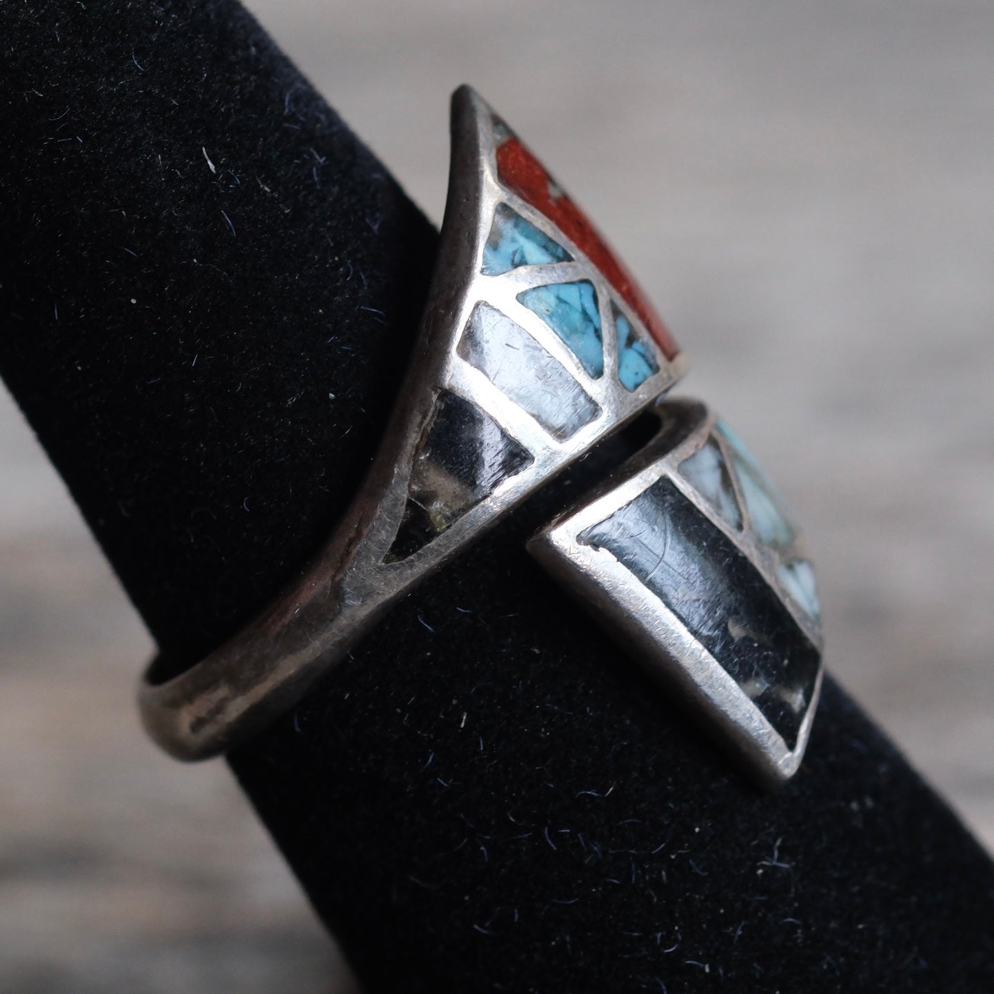 Vintage Sterling Multistone Inlay Overpass Ring 7.25