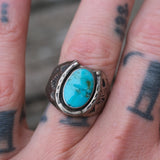 Vintage Sterling Turquoise Horseshoe Ring 10.25