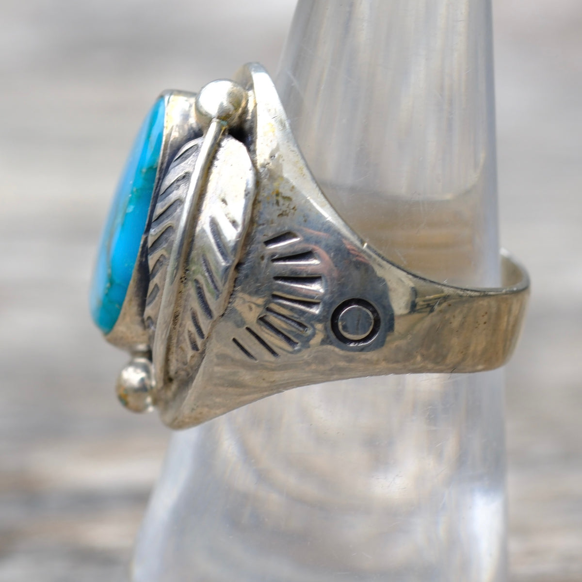 Vintage Sterling Turquoise Feather Ring 6.75