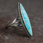 Vintage Sterling Turquoise Inlay Roper Ring 6.5