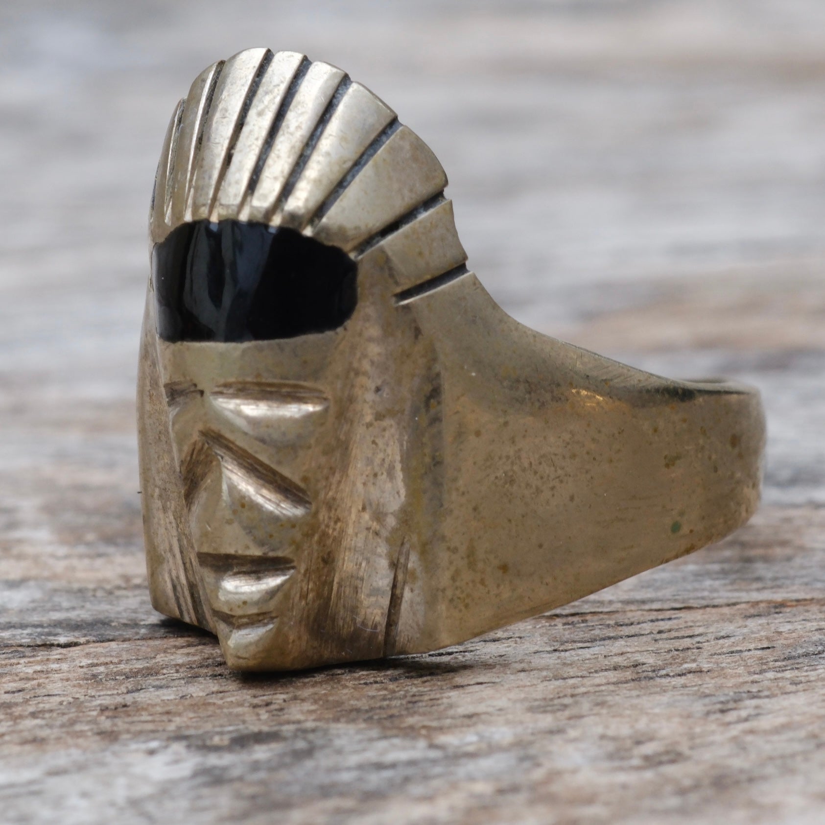 Vintage Sterling Jet Pharaoh Ring 12