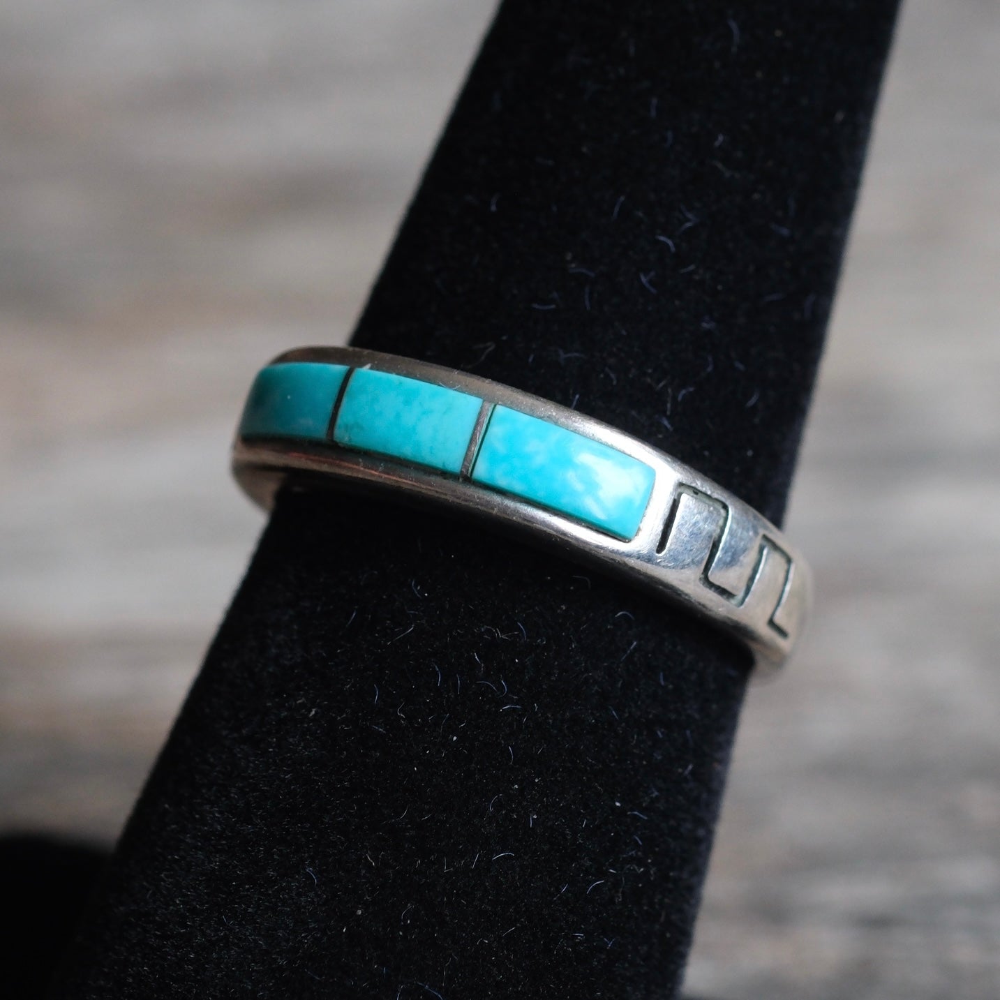 Vintage Sterling Turquoise Inlay Band Ring 7