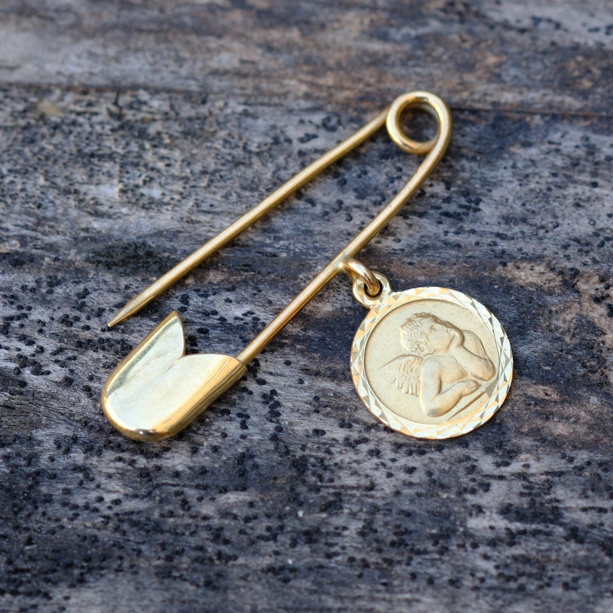 Vintage 14K Gold Cherub Safety Pin