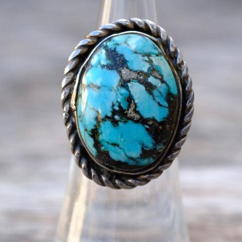 Vintage Sterling Turquoise Roper Ring 5.5