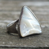 Vintage Sterling Mother Of Pearl Ring 10.75