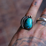 Vintage Sterling Turquoise Feather Ring 5.5