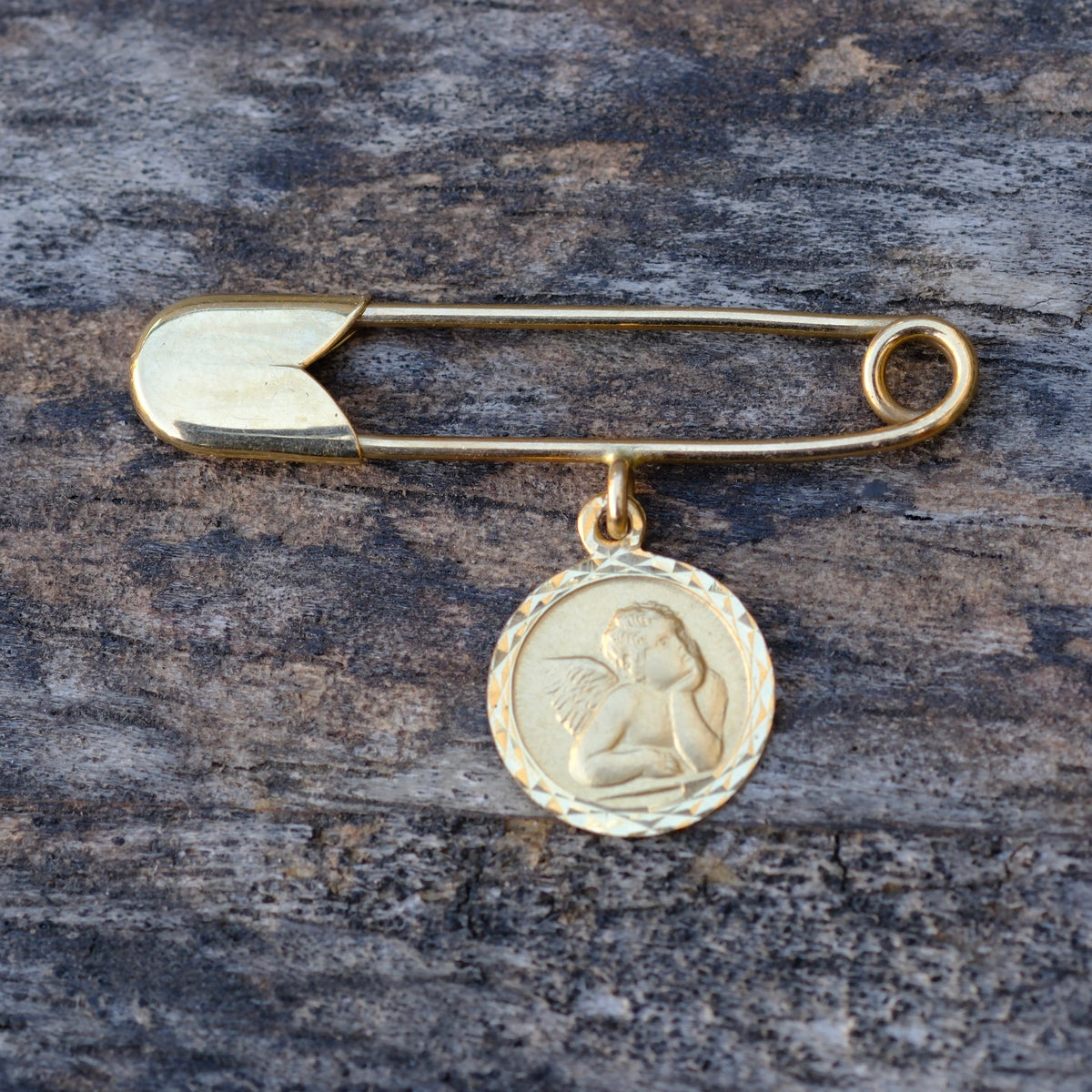 Vintage 14K Gold Cherub Safety Pin