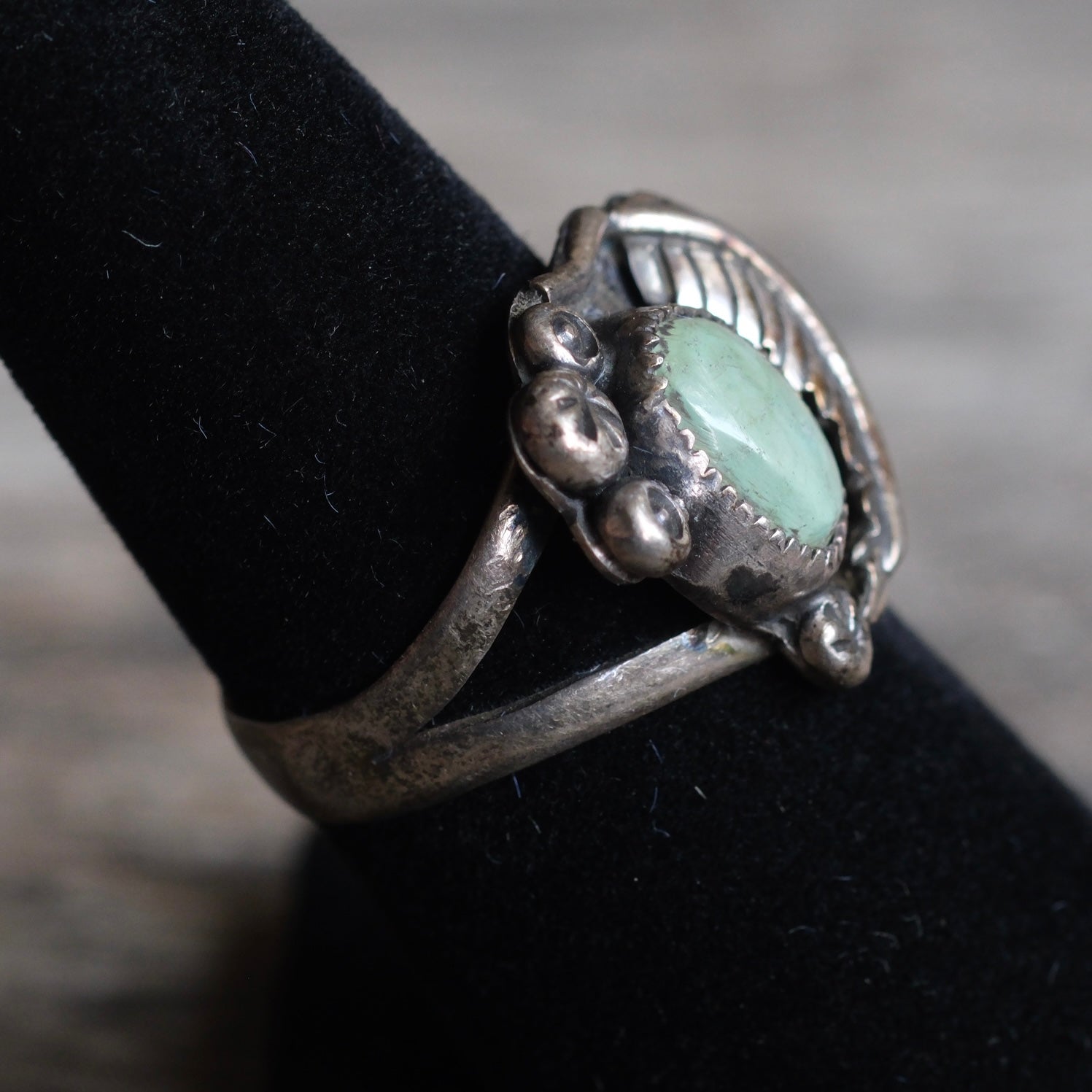 Vintage Sterling Turquoise Feather Ring 6.5