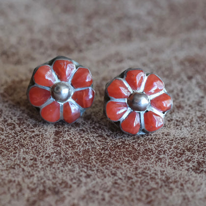 Vintage Sterling Coral Cluster Earrings