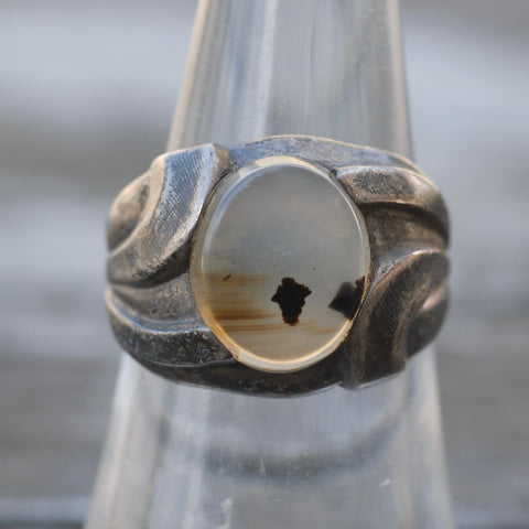 Vintage sterling Agate Signet Deco Ring 7.5