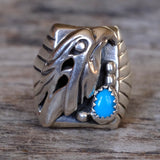 Vintage Sterling Turquoise Eagle Ring 8.5