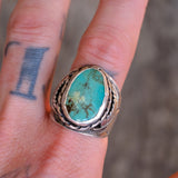 Vintage Sterling Turquoise Feather Ring 12.5