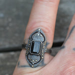 Vintage Sterling Onyx Marcasite Cocktail Ring 5.25