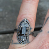 Vintage Sterling Onyx Marcasite Cocktail Ring 5.25