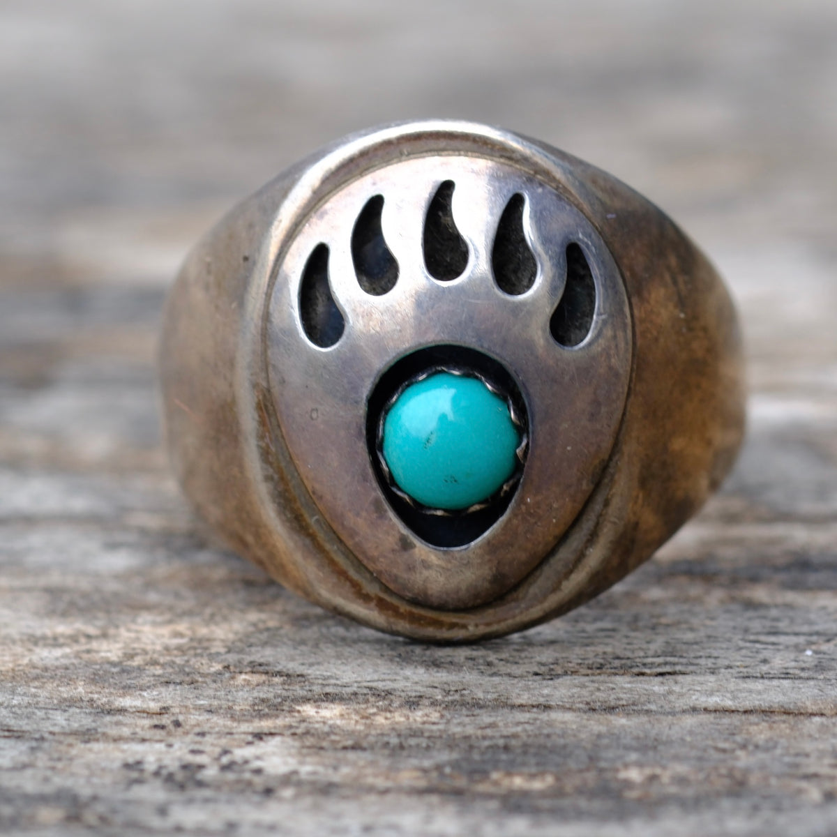 Vintage Sterling Turquoise Bear Paw Ring 10
