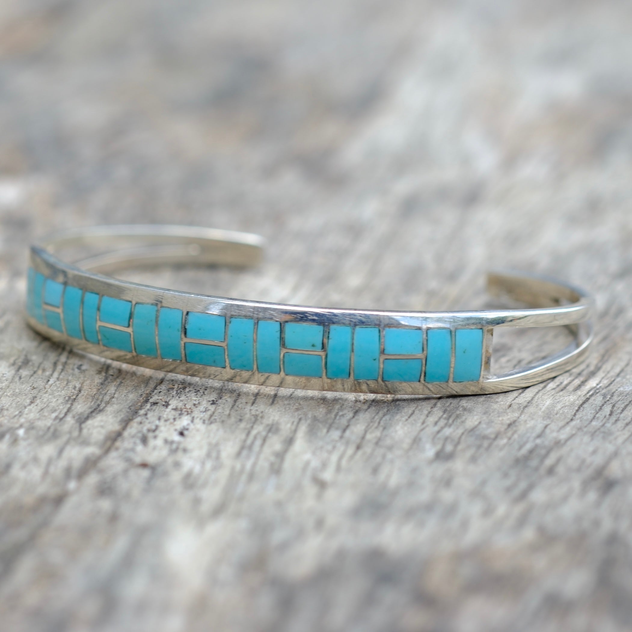 Vintage Sterling Silver Turquoise Inlay Cuff Bracelet