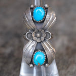 Vintage Sterling 2-Stone Turquoise Blossom Ring 5