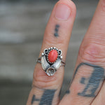 Vintage Sterling Coral Feather Ring 4