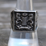 Vintage Sterling Silver Lion Crest Signet Ring 8.75
