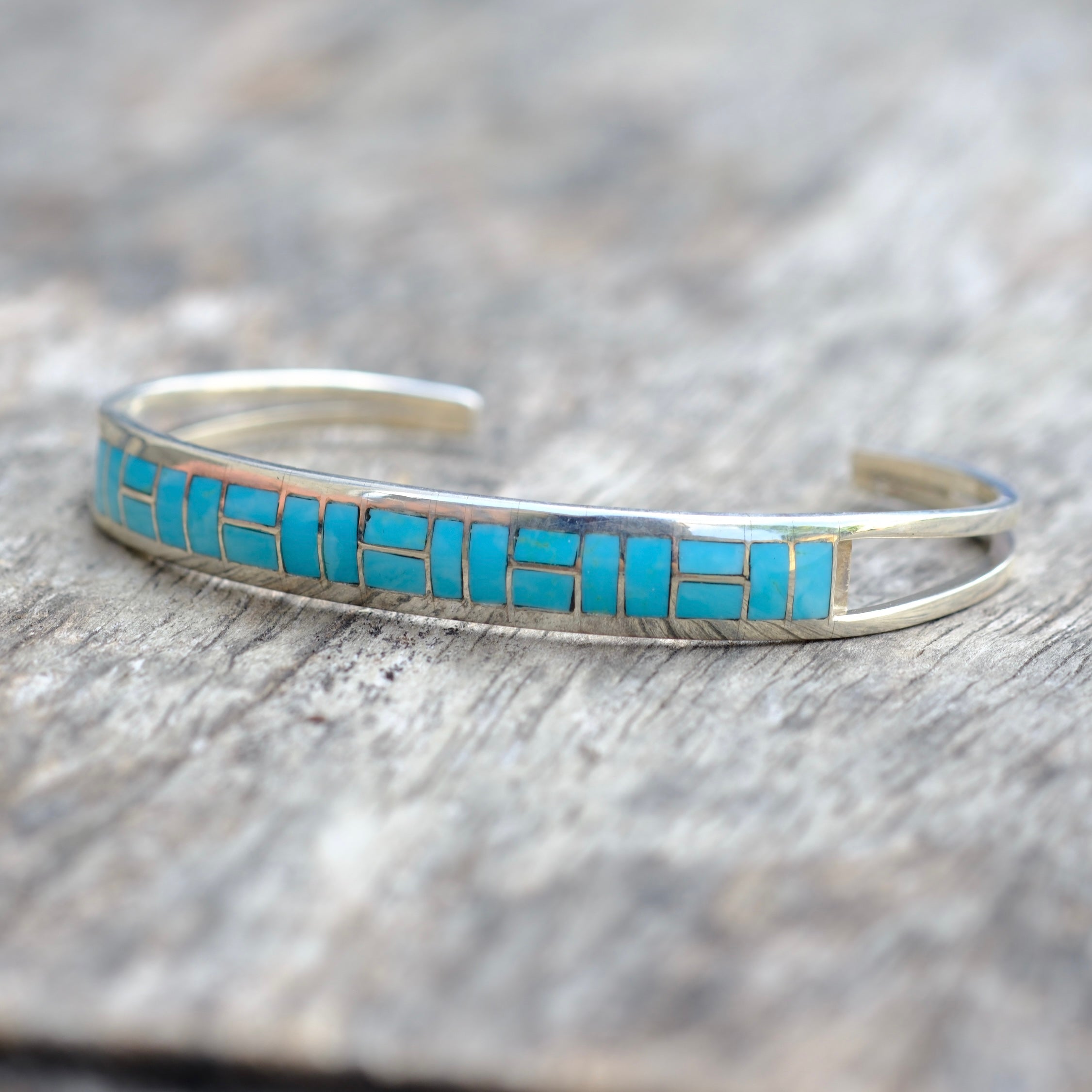 Vintage Sterling Silver Turquoise Inlay Cuff Bracelet