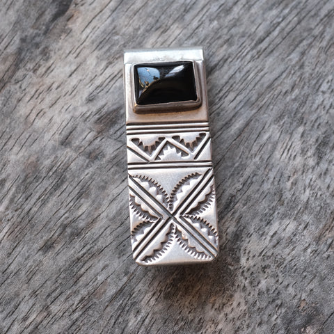 Vintage Sterling Onyx Stamped Money Clip