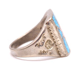 Vintage Sterling Turquoise and Coral Inlay Ring 9.5