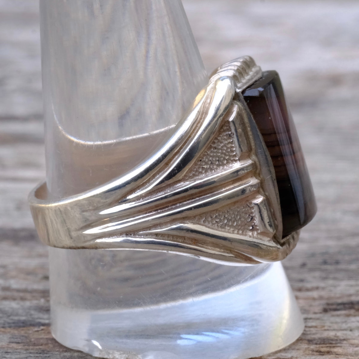 Vintage Sterling Agate Signet Ring 12