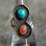 Vintage Sterling Turquoise and Coral Ring 7.5